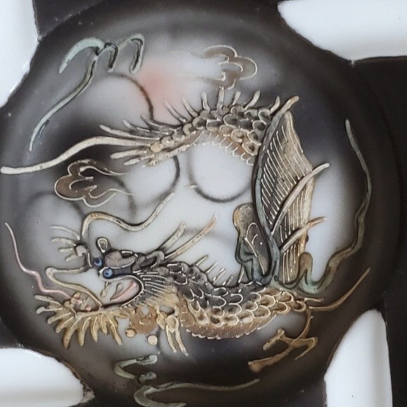 VTG ‘Dragonware’ Ashtray HANDPAINTED Blue Eyed Dragon Nippon Japan - Picture 2 of 6